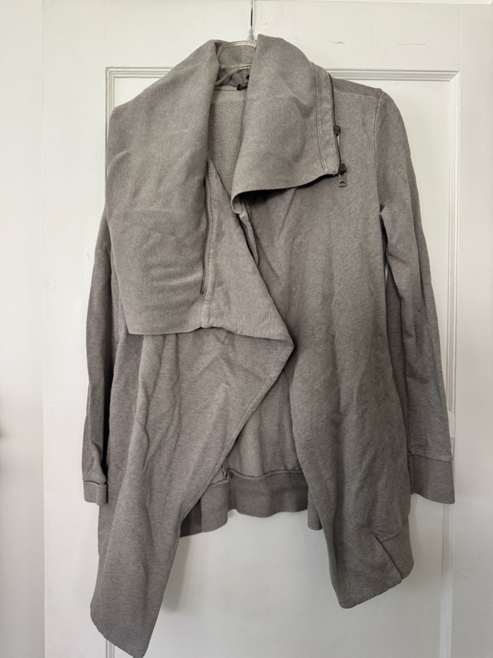 AllSaints Light Gray Draped Waterfall Sweatshirt Jacket
